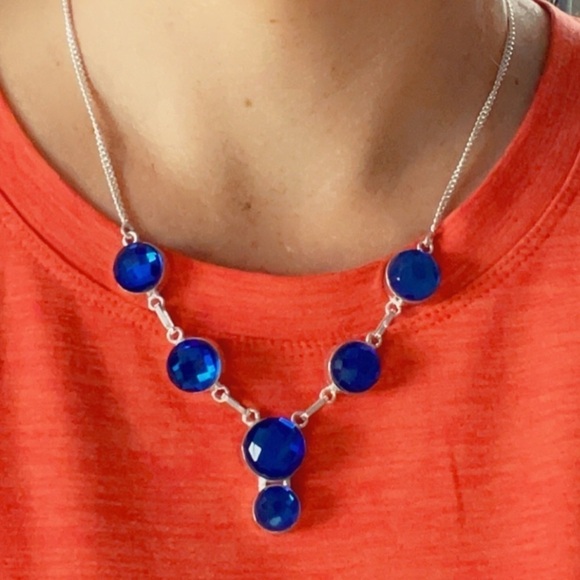 Sterling Silver Blue Faceted Gem Necklace – Artisan Made, 18” Statement - Picture 14 of 17